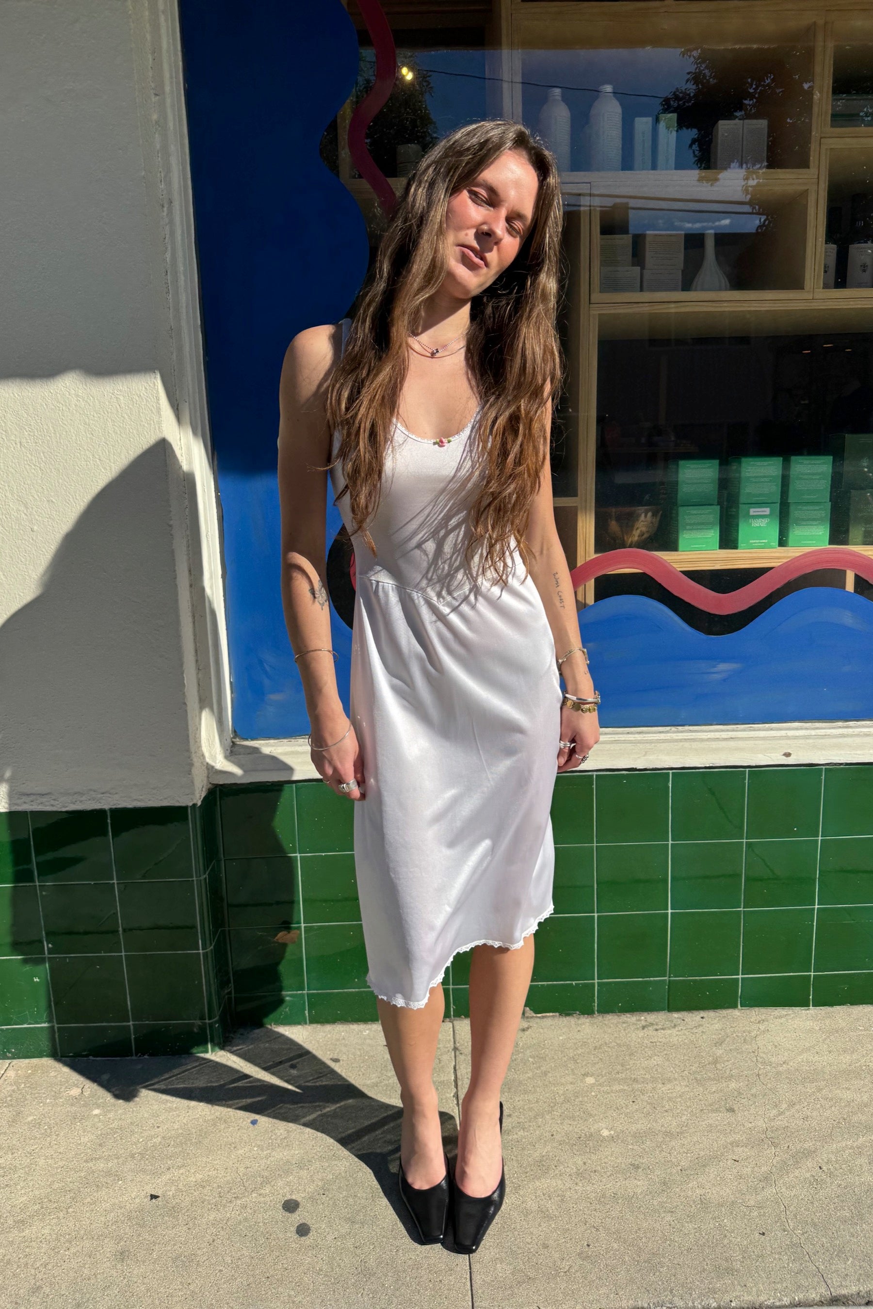 Ivory + Pink Rosebud Slip Dress