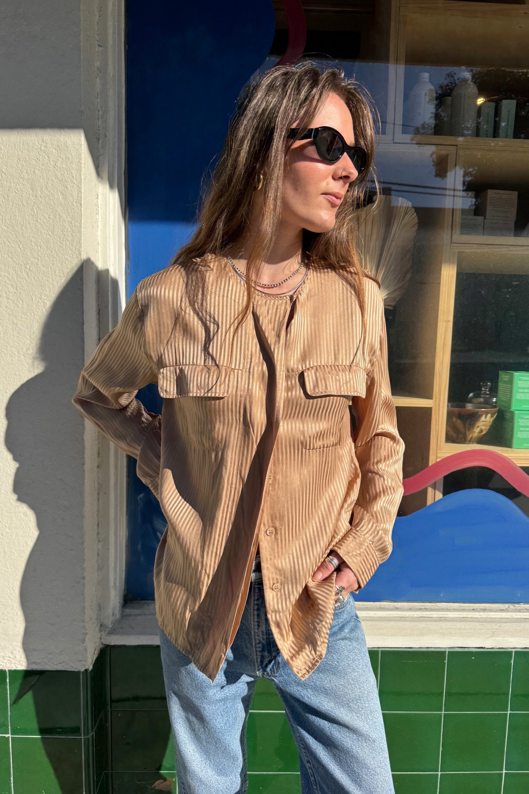 Beige Stripe Silk Dior Shirt