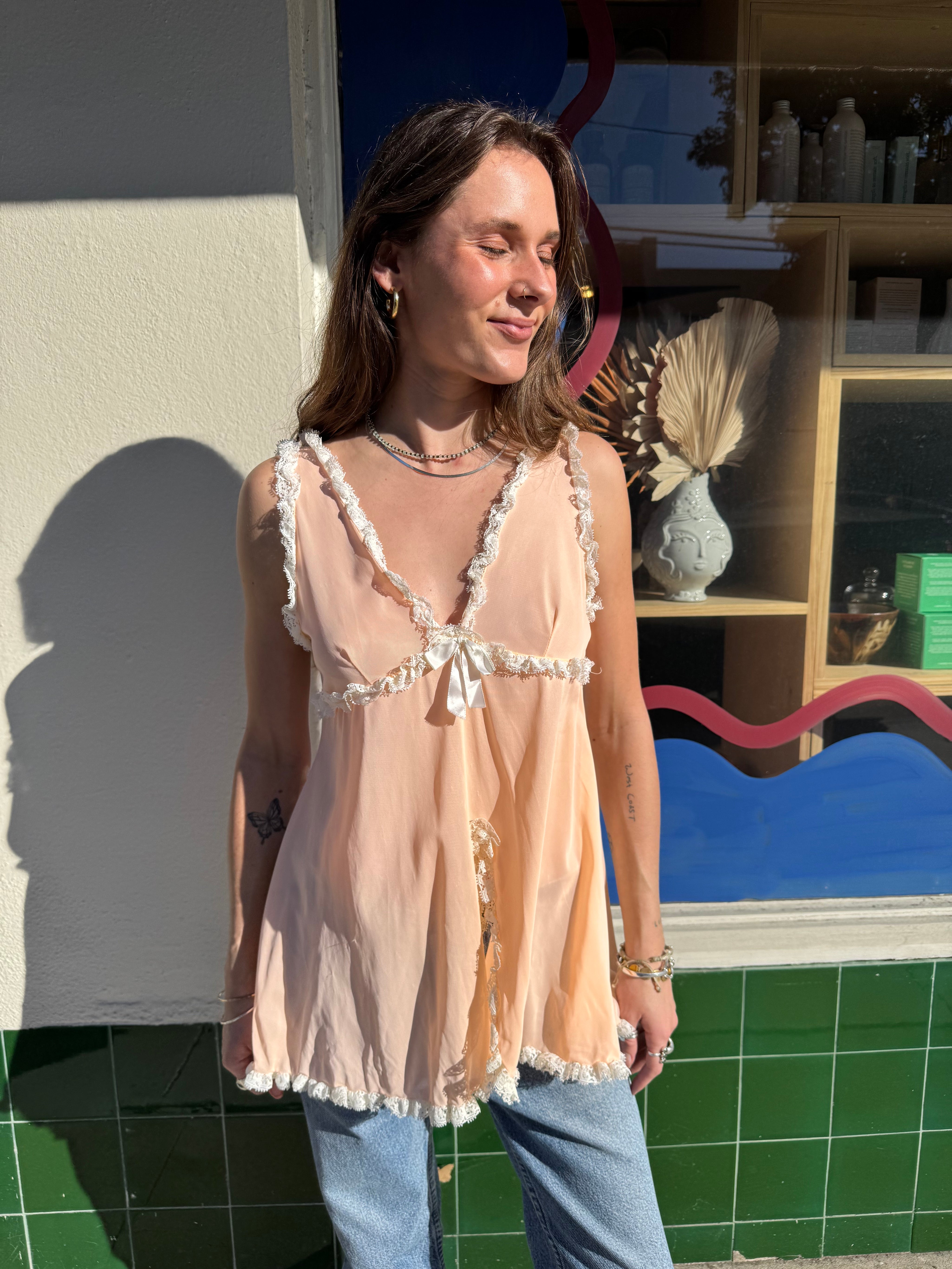 Peach Lace Mini Slip Dress