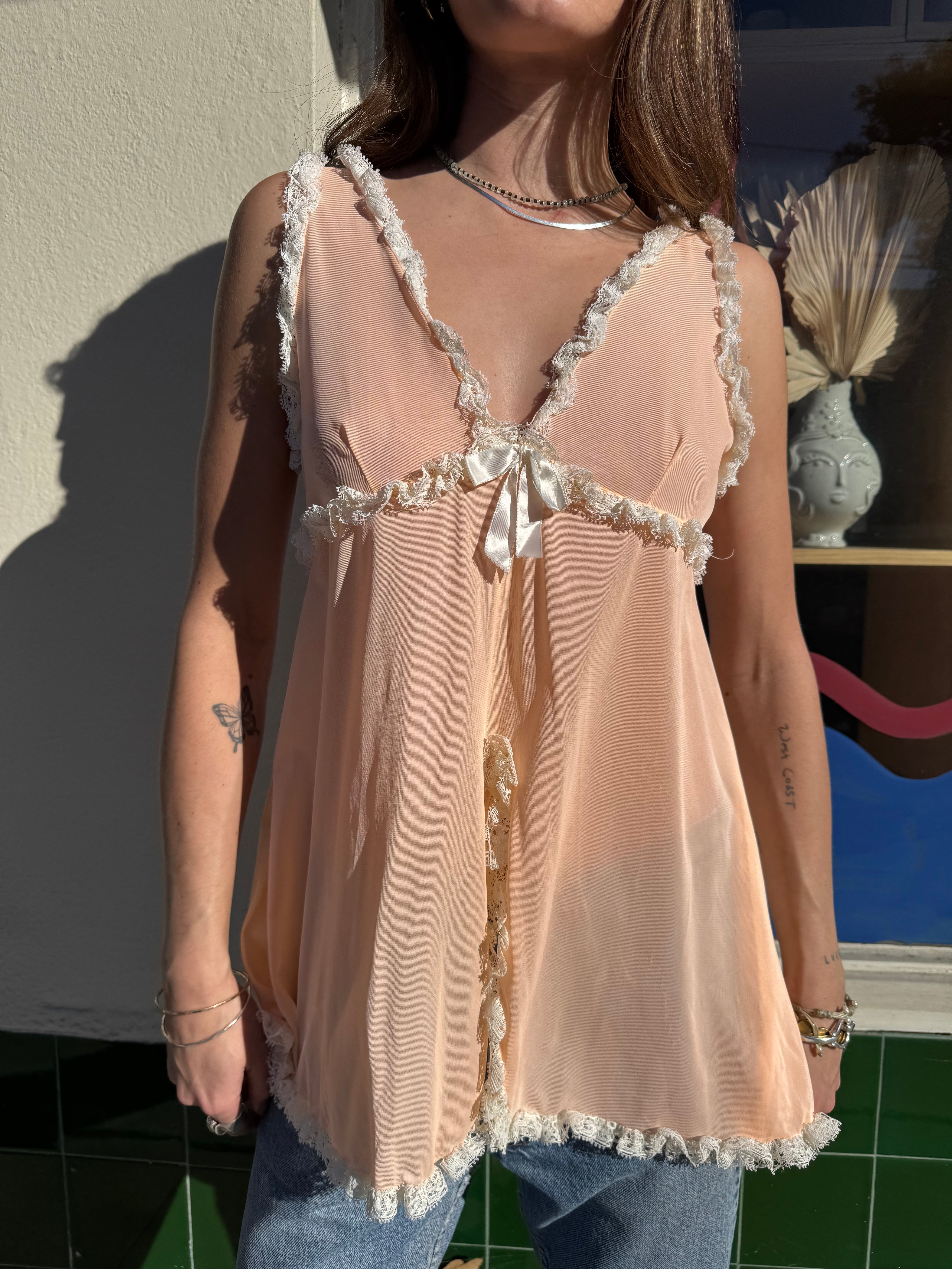 Peach Lace Mini Slip Dress