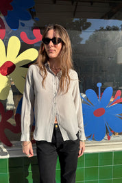 Grey Silk Button Up
