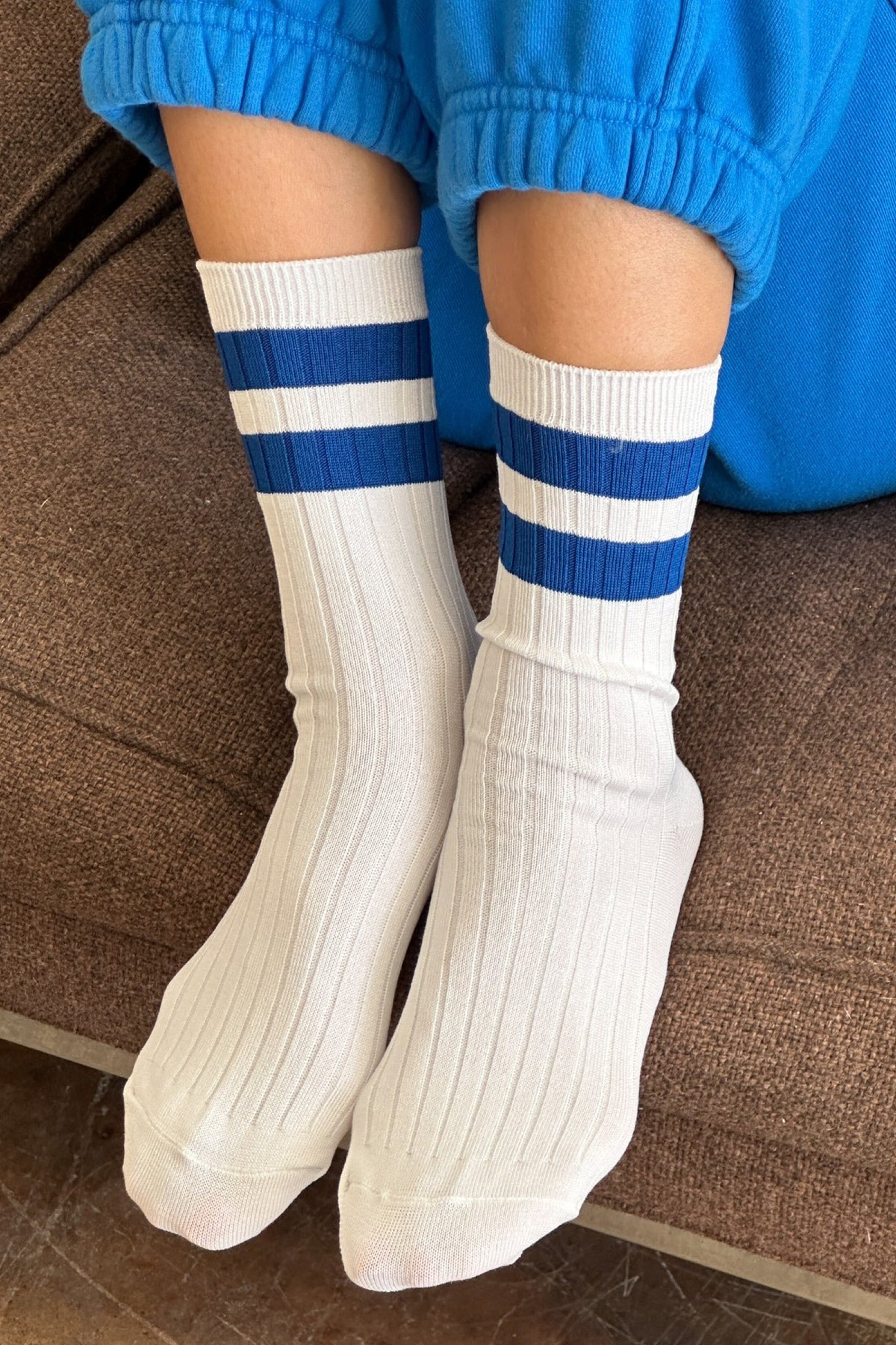 White Blue Varsity Her Socks