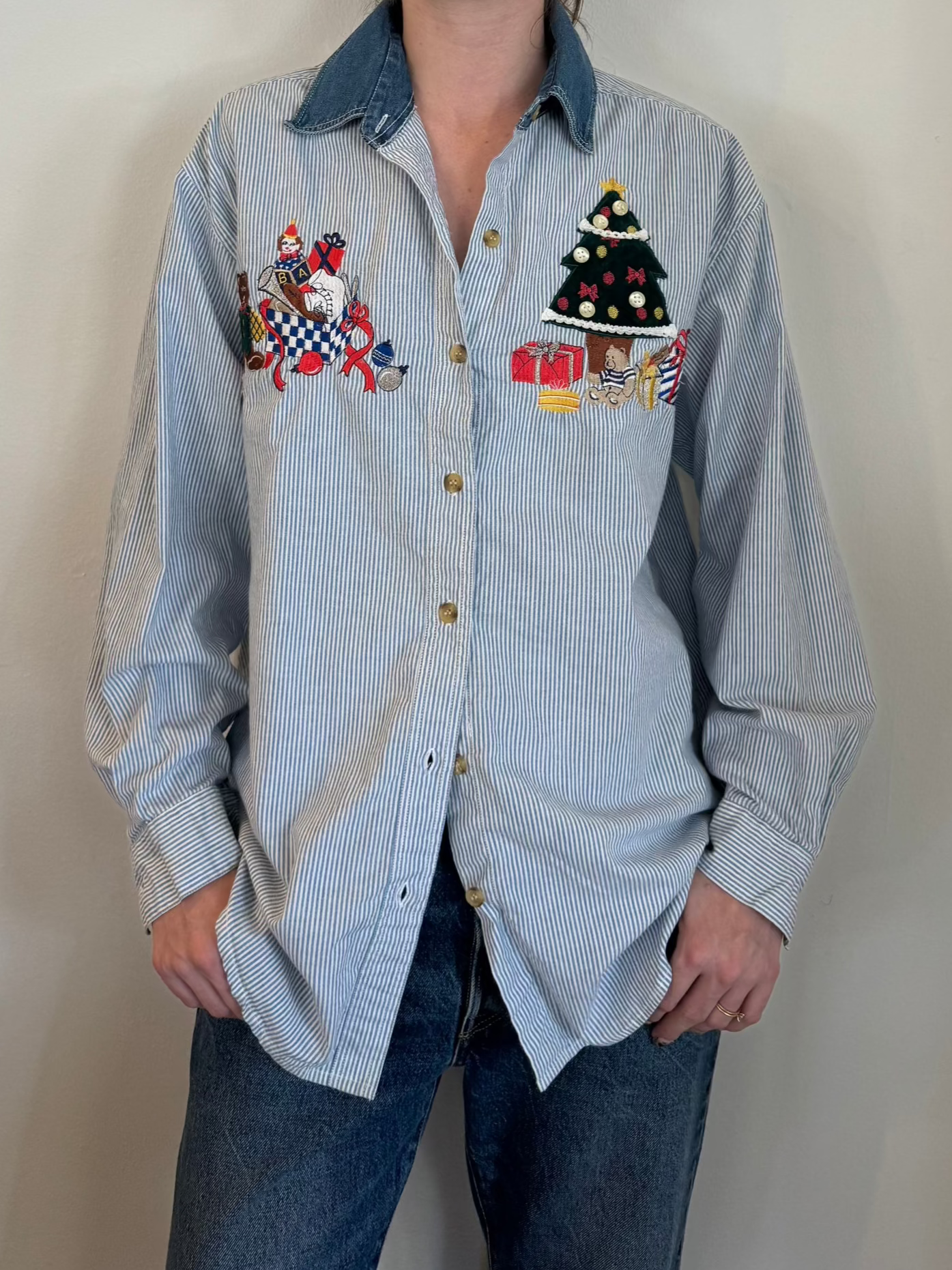 Christmas Striped Button Up