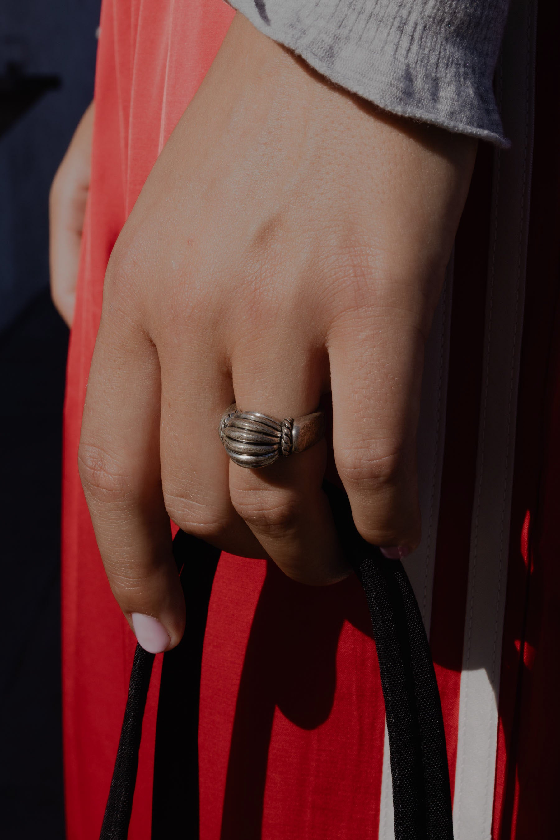 Silver Ribbed Dome Ring