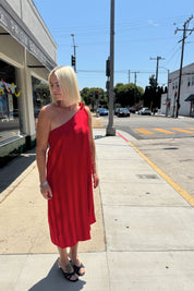 Red Stripe One Shoulder Dress