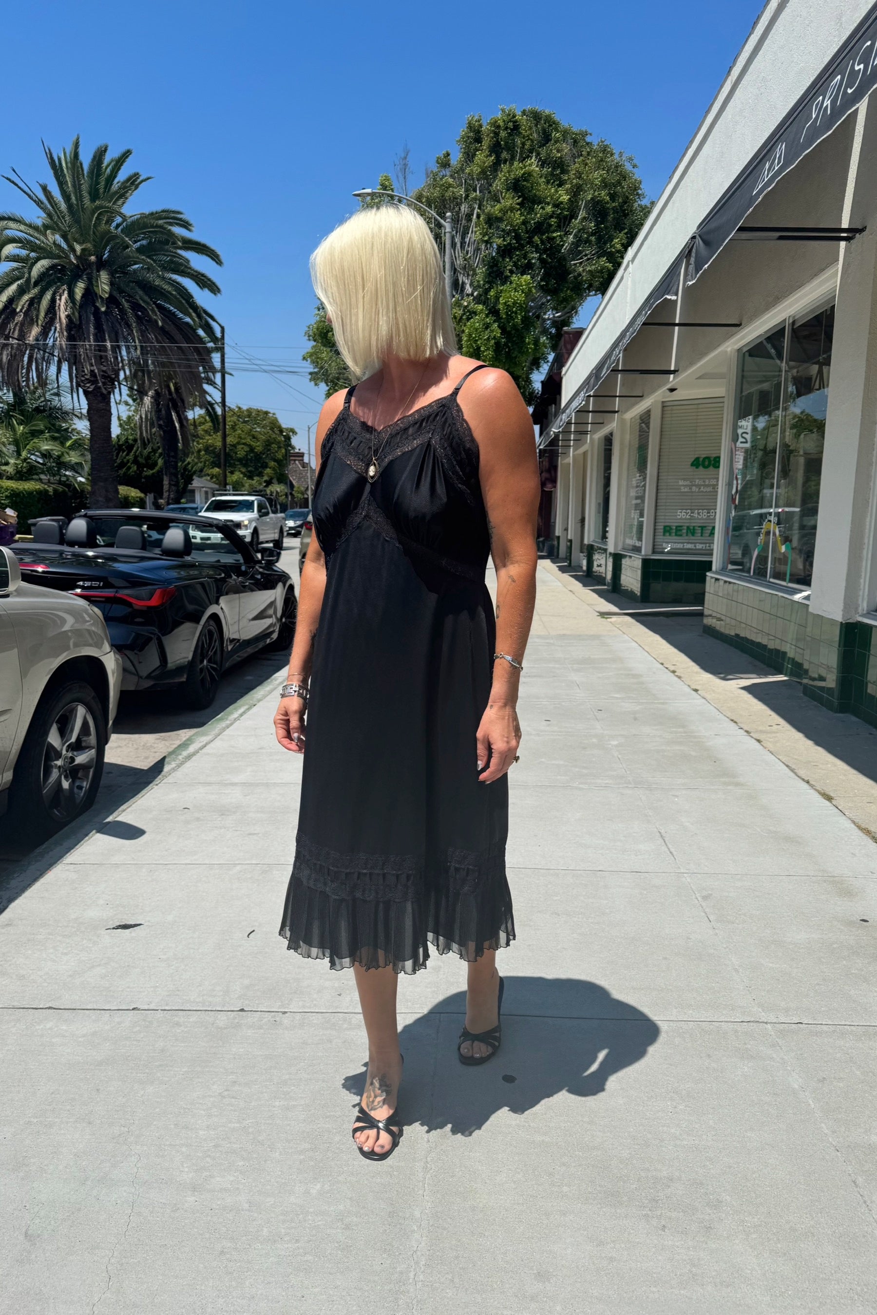 Black Ruffle Slip Dress