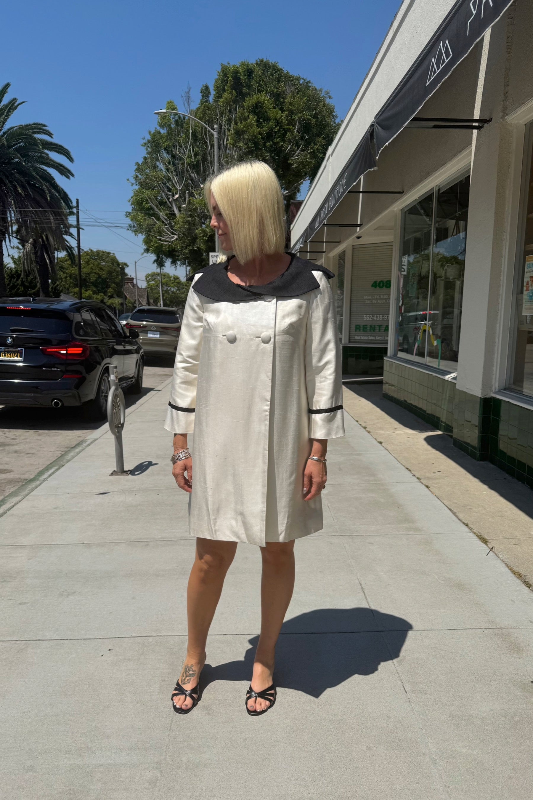 Ivory + Black Silk Coat