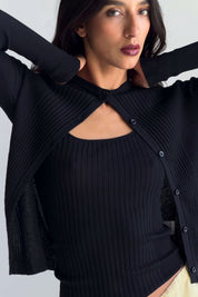 Black Ribbed Knit Cardigan