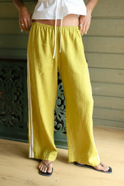 Pistachio Linen Racer Stripe Crop Pant