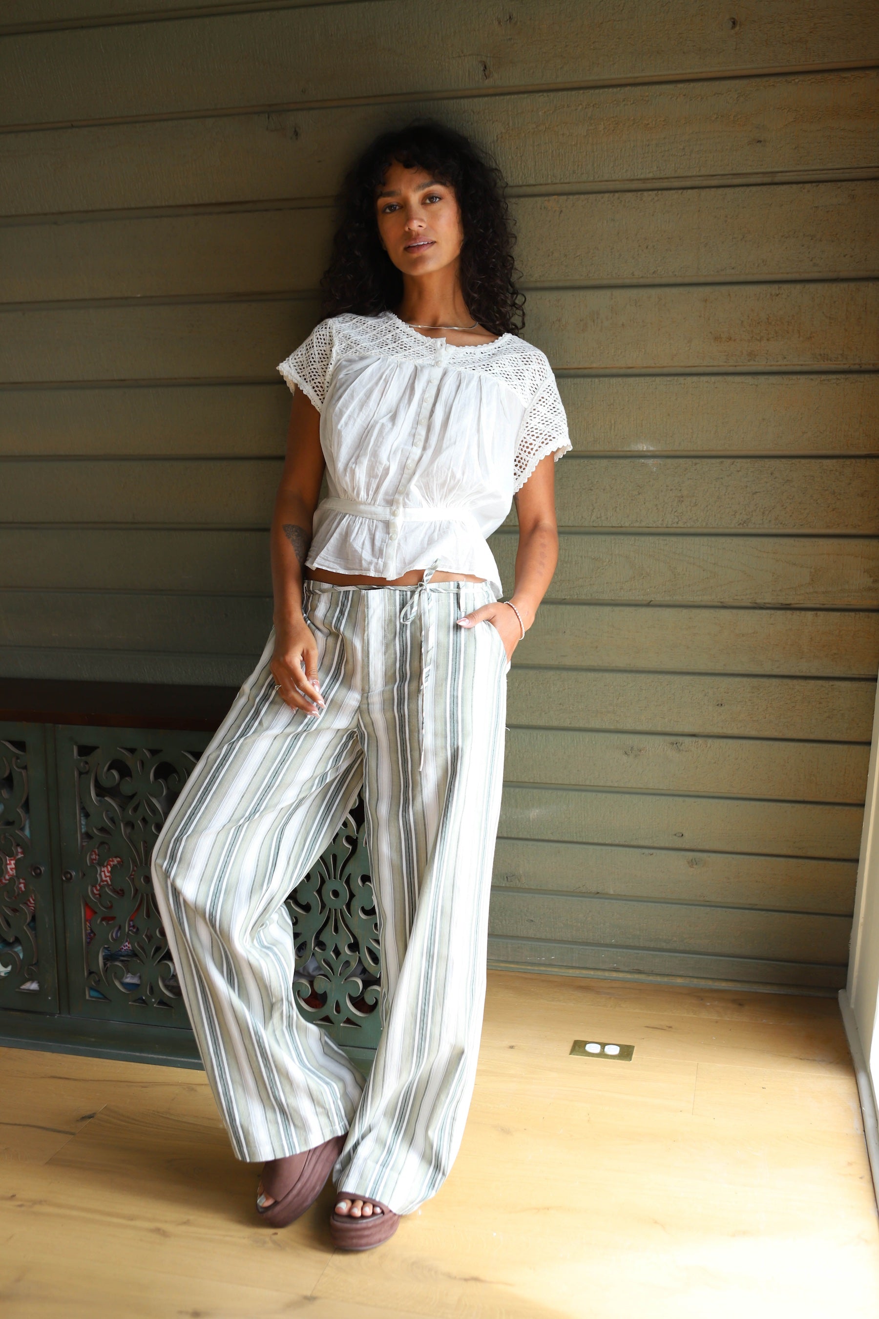 Sage Stripe Morino Trouser