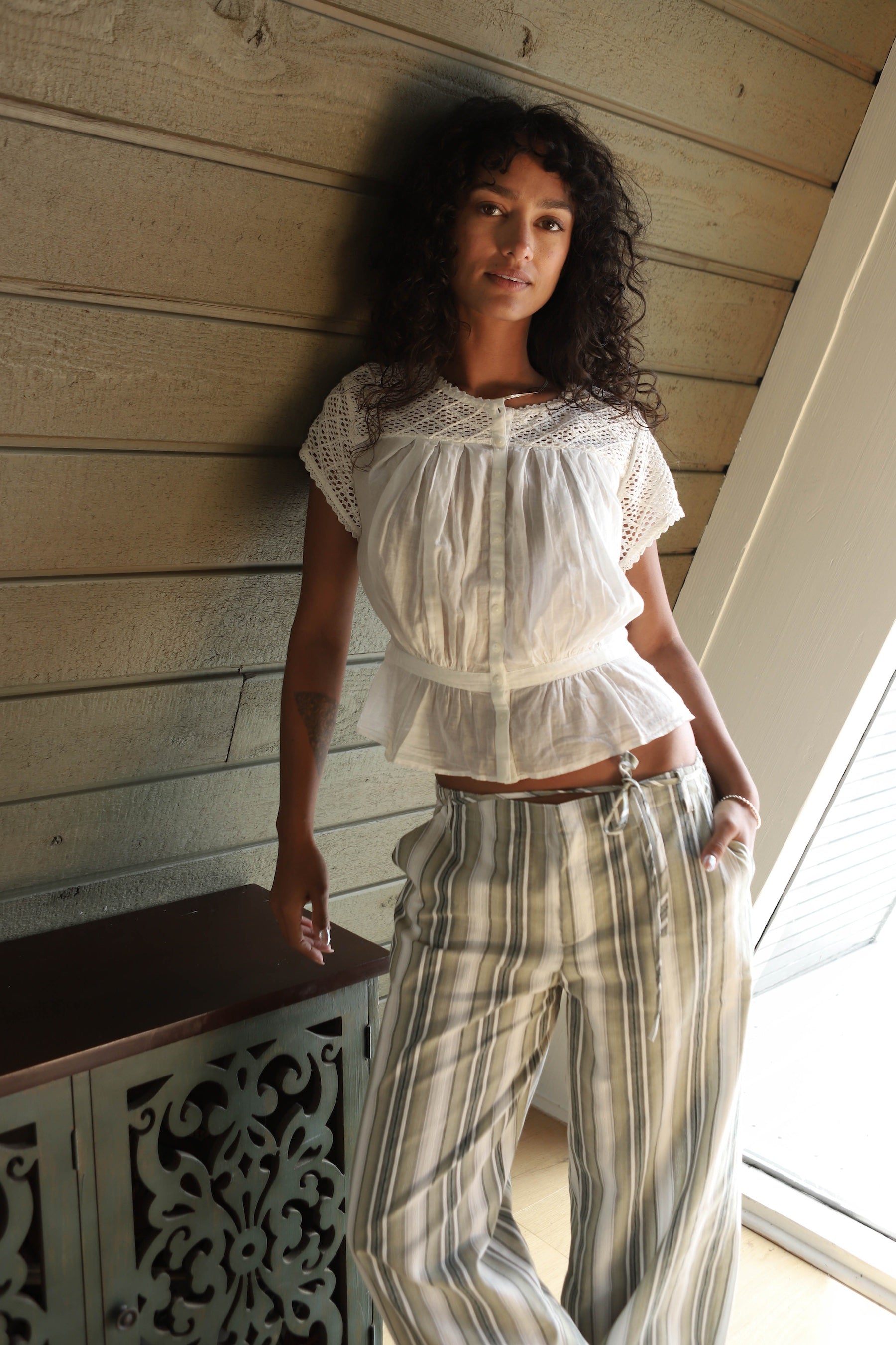 Sage Stripe Morino Trouser