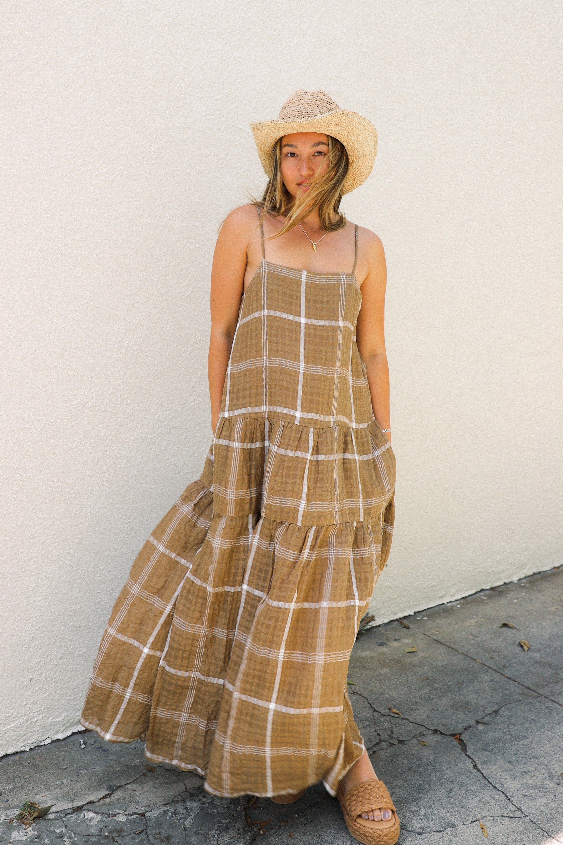 Mocha Plaid Tiered Dress