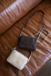 Silver Woven Checker Midi Sac