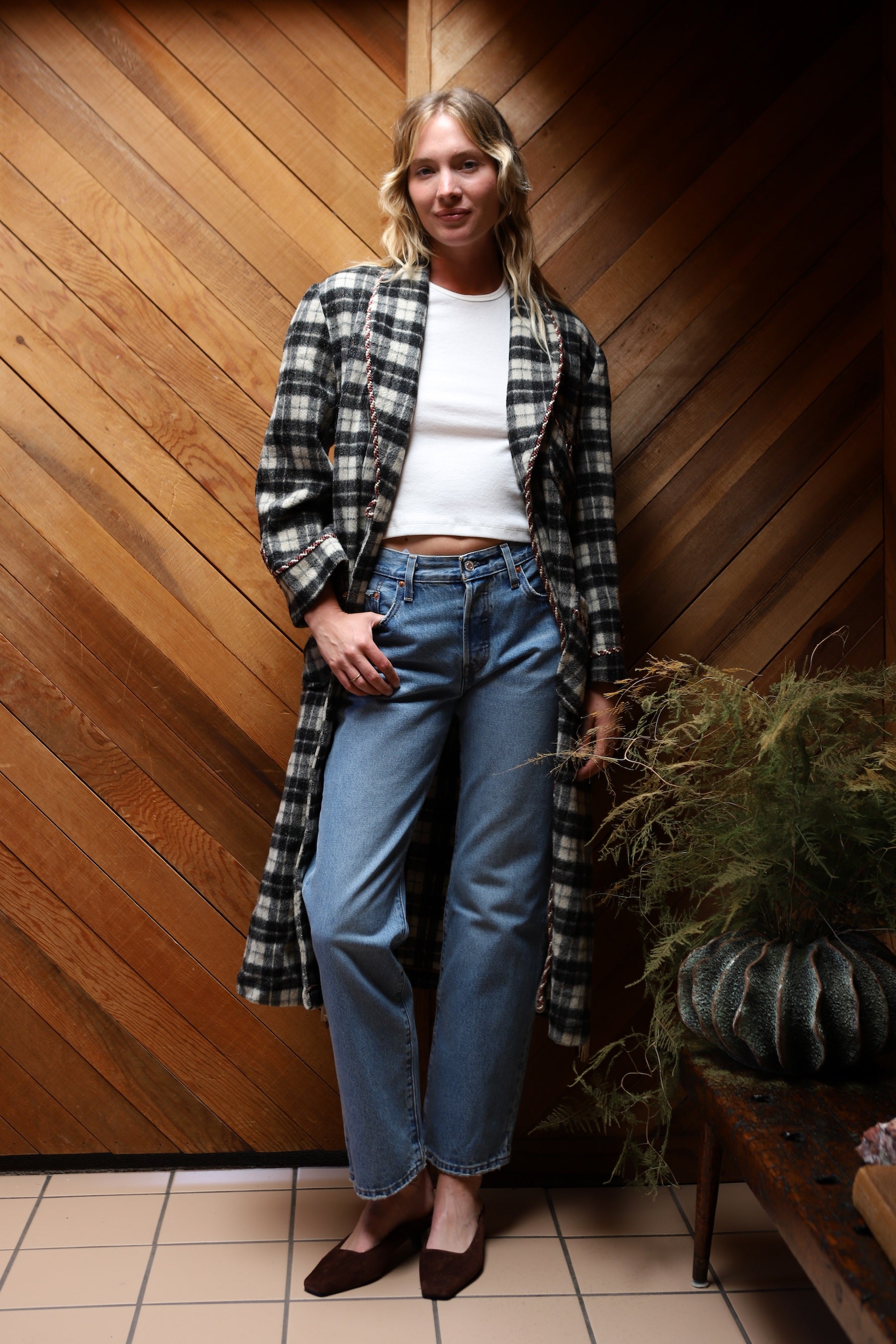 Red Leaf Plaid Coat