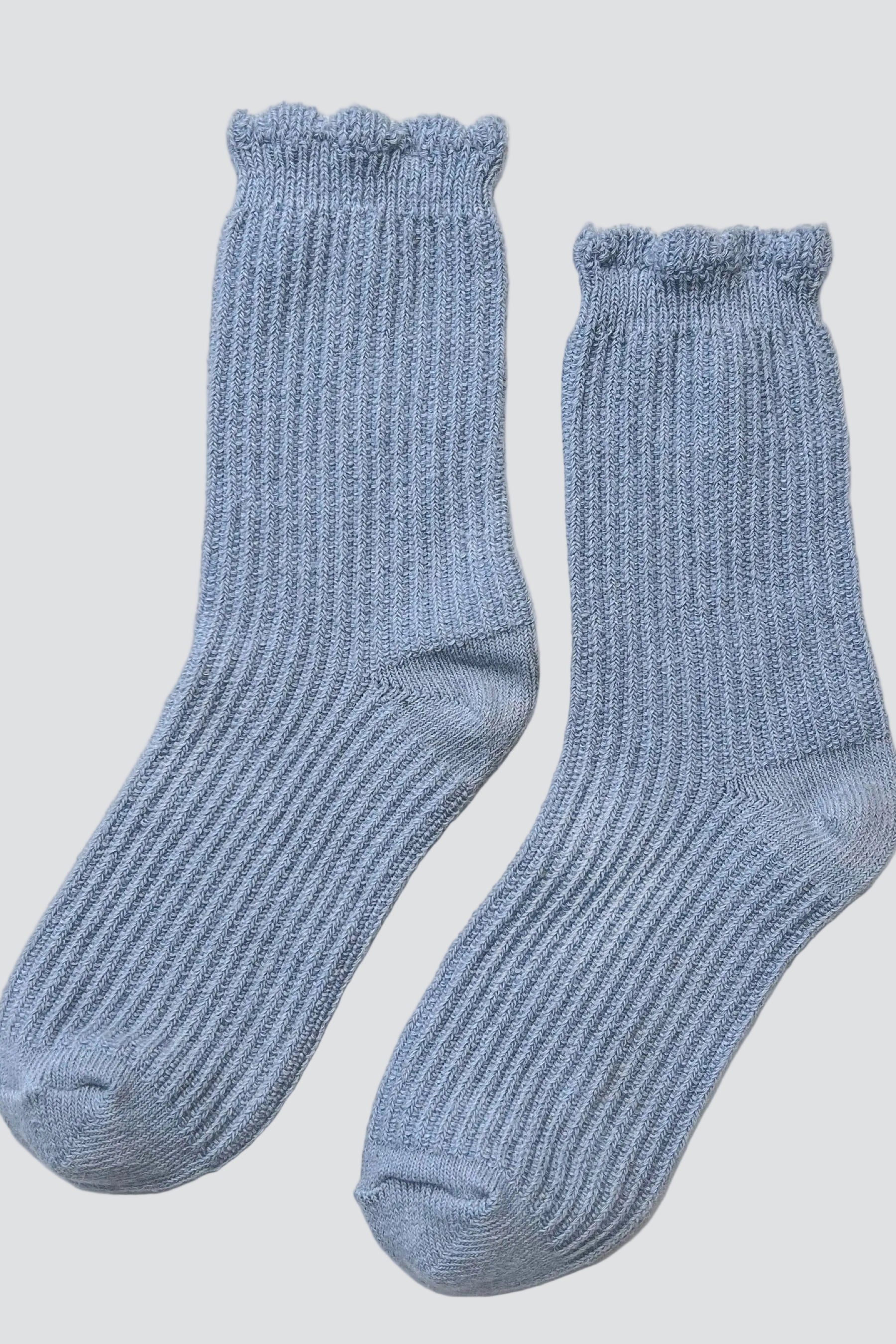 Pale Blue Linen Scallop Socks