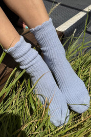 Pale Blue Linen Scallop Socks