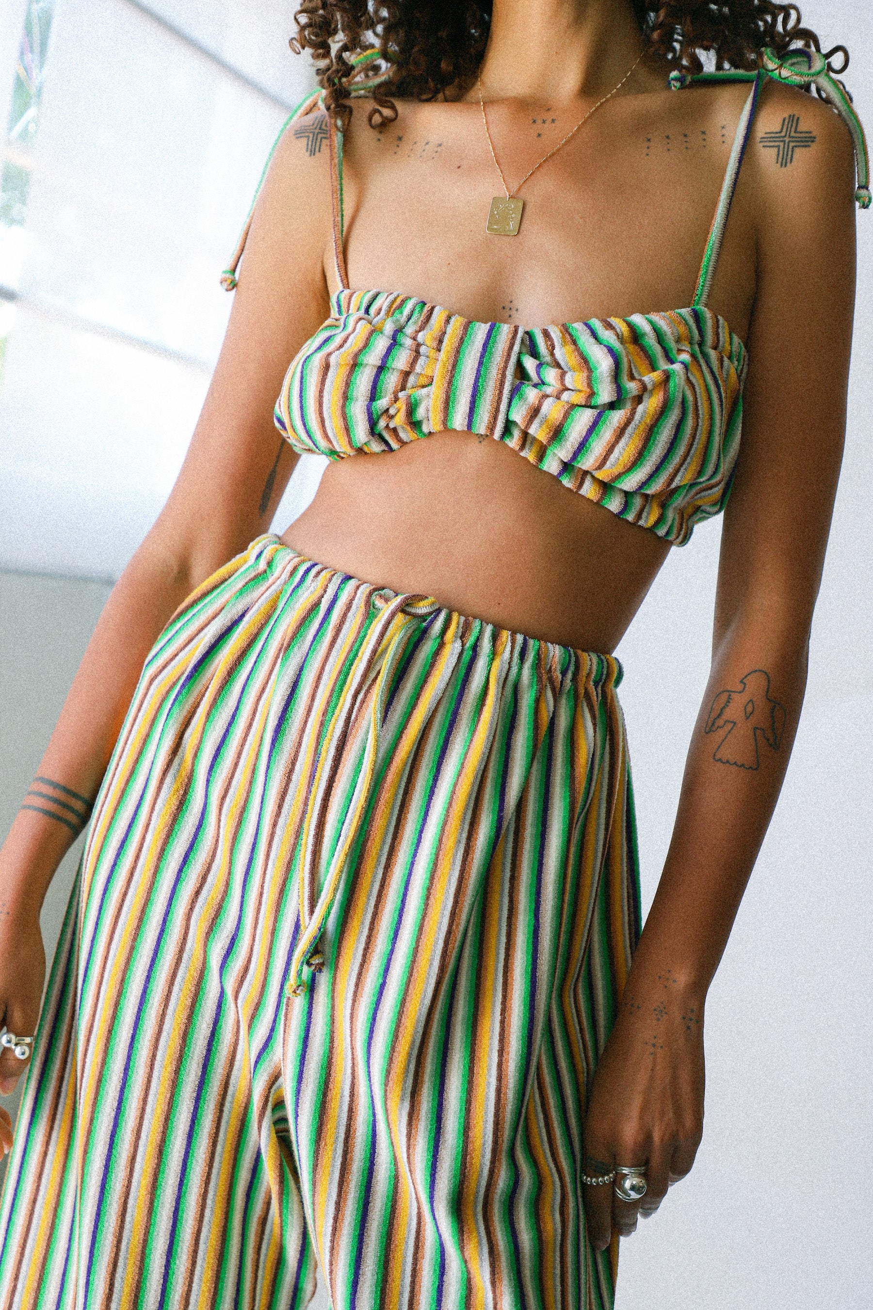 Green Stripe Terry Bra Top