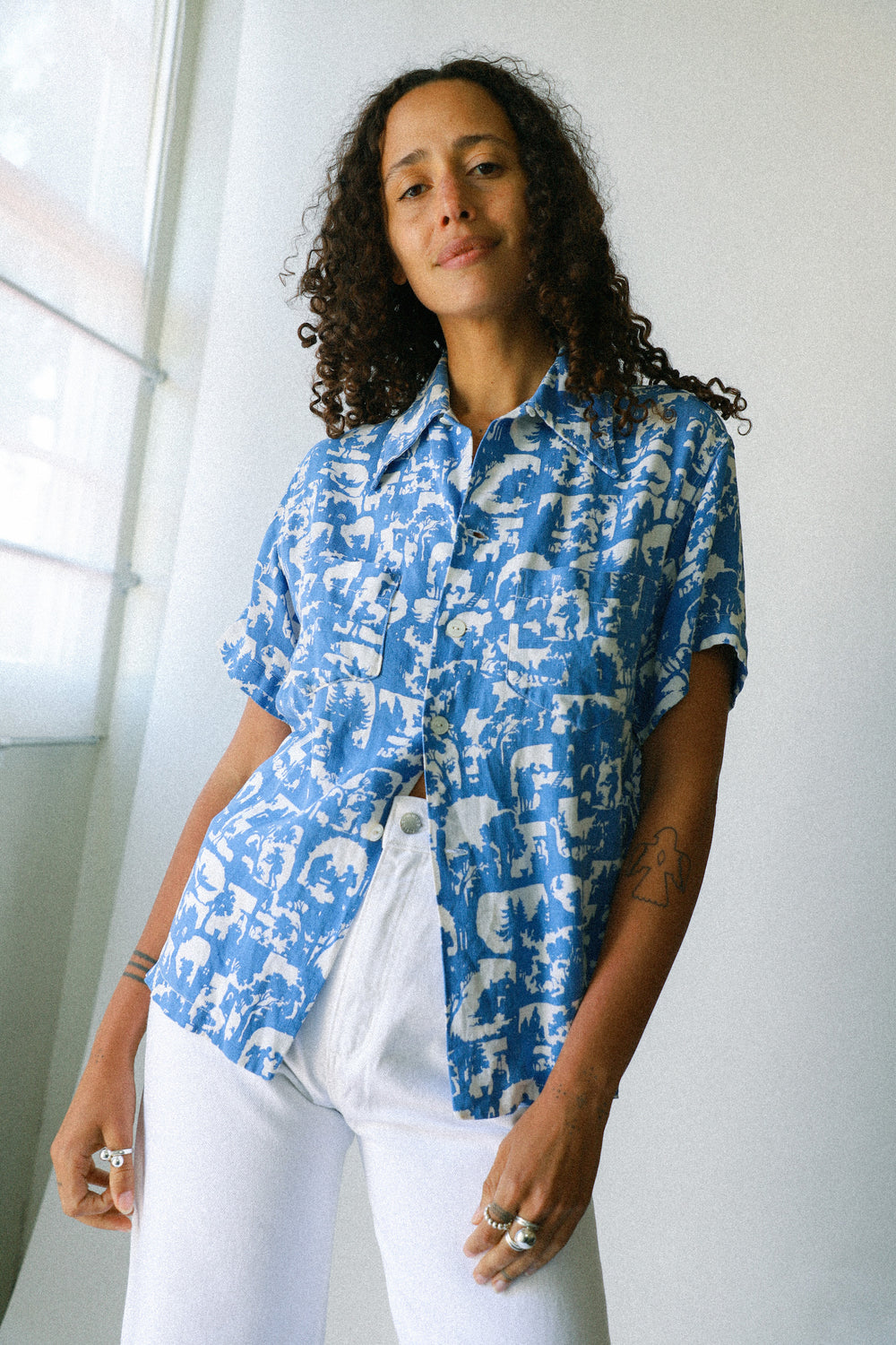Scenic Print Linen Button Up