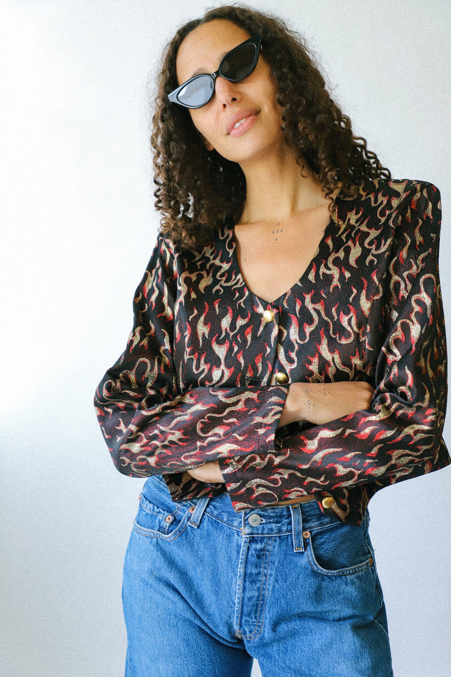 Banjo Flame Button Up Top