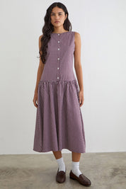 Wine Gingham Miriam Dress