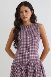 Wine Gingham Miriam Dress