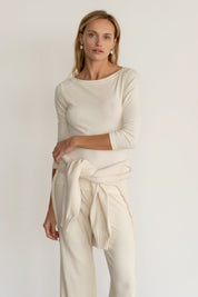 Creme Baby Rib Boat Neck