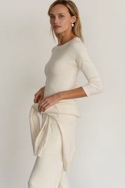 Creme Baby Rib Boat Neck