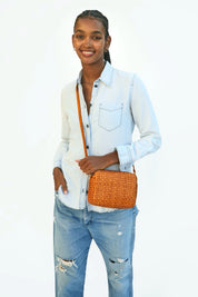 Natural Woven Checker Midi Sac