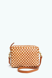 Natural & Cream Woven Checker Midi Sac