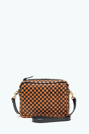 Black & Natural Woven Checker Midi Sac