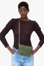 Pine + Chocolate Woven Checker Midi Sac