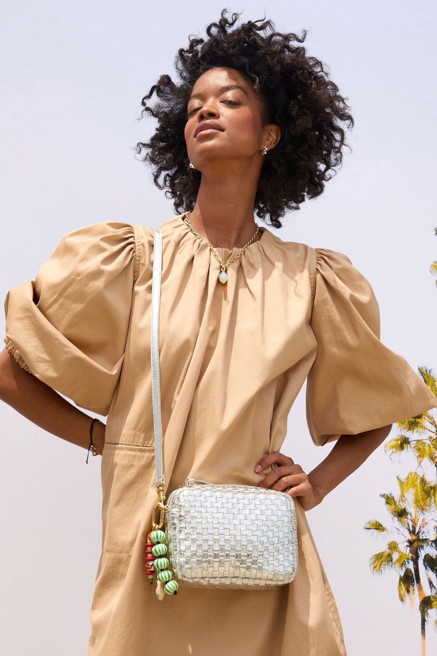 Silver Woven Checker Midi Sac