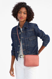 Rose Clay Woven Checker Midi Sac