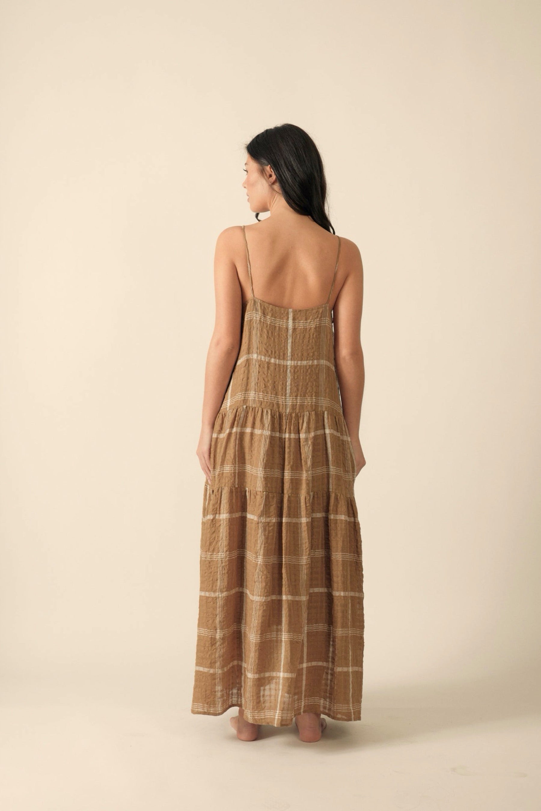Mocha Plaid Tiered Dress