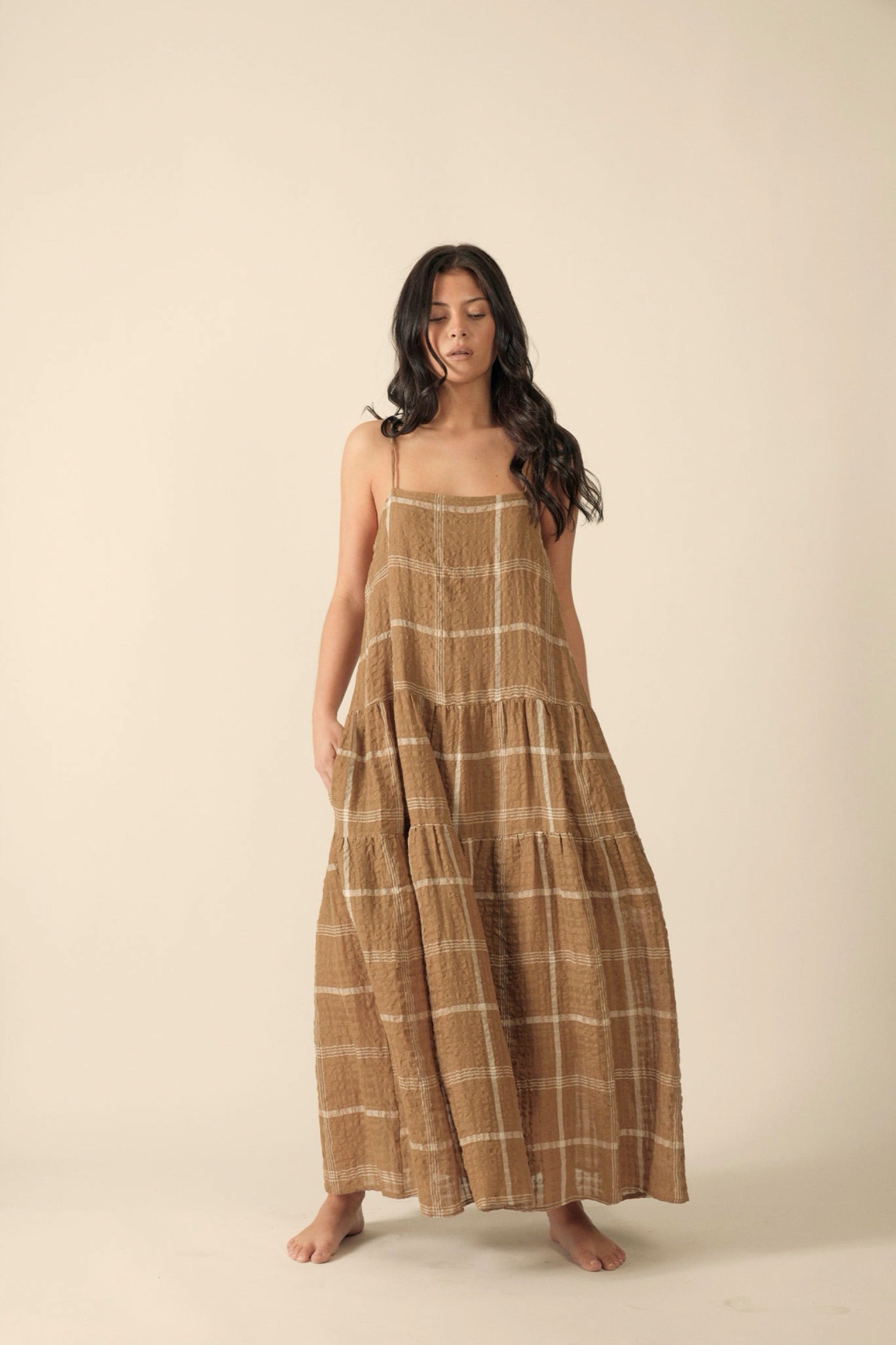 Mocha Plaid Tiered Dress