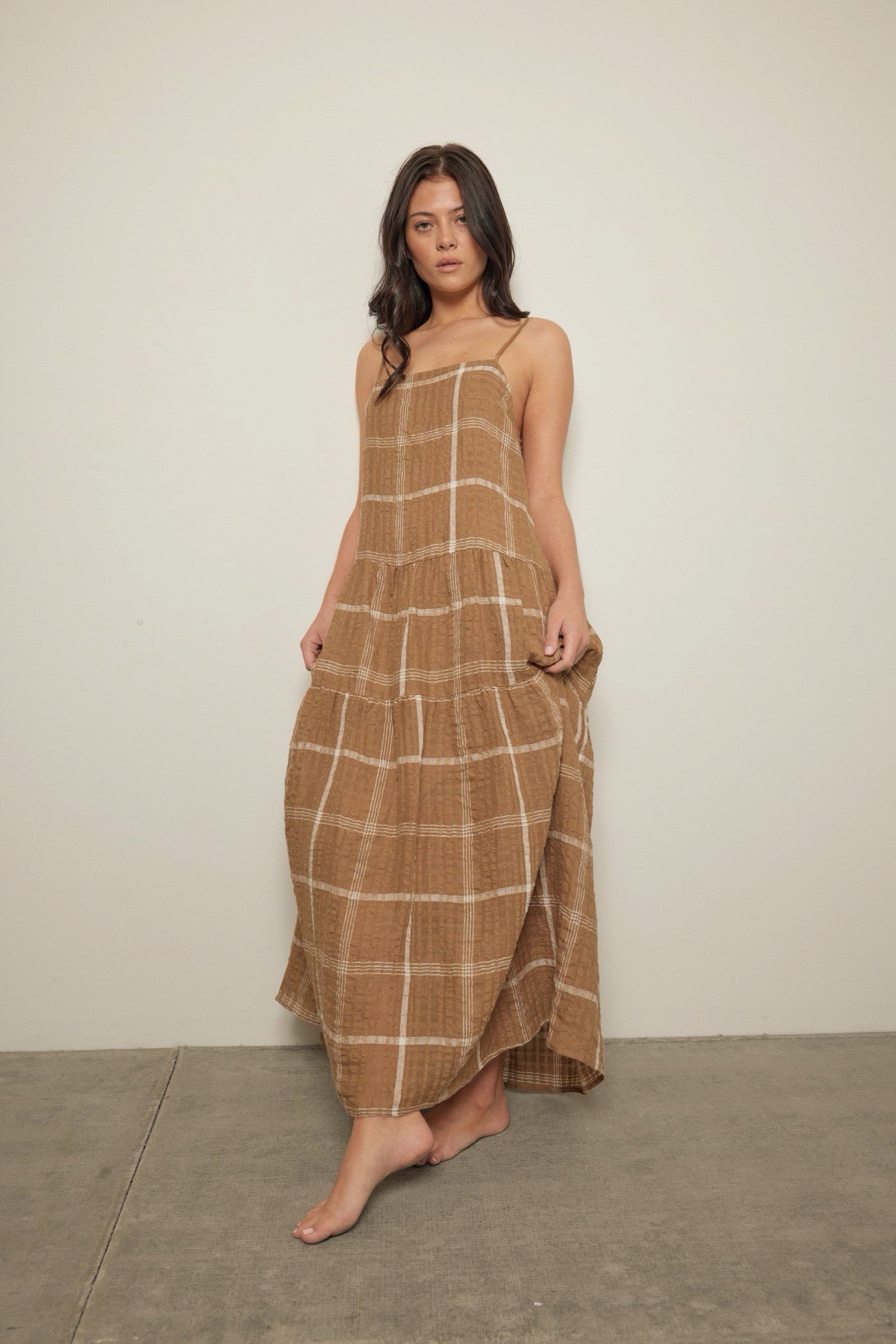 Mocha Plaid Tiered Dress