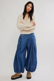 Blue Dusk Moonflower Balloon Jean