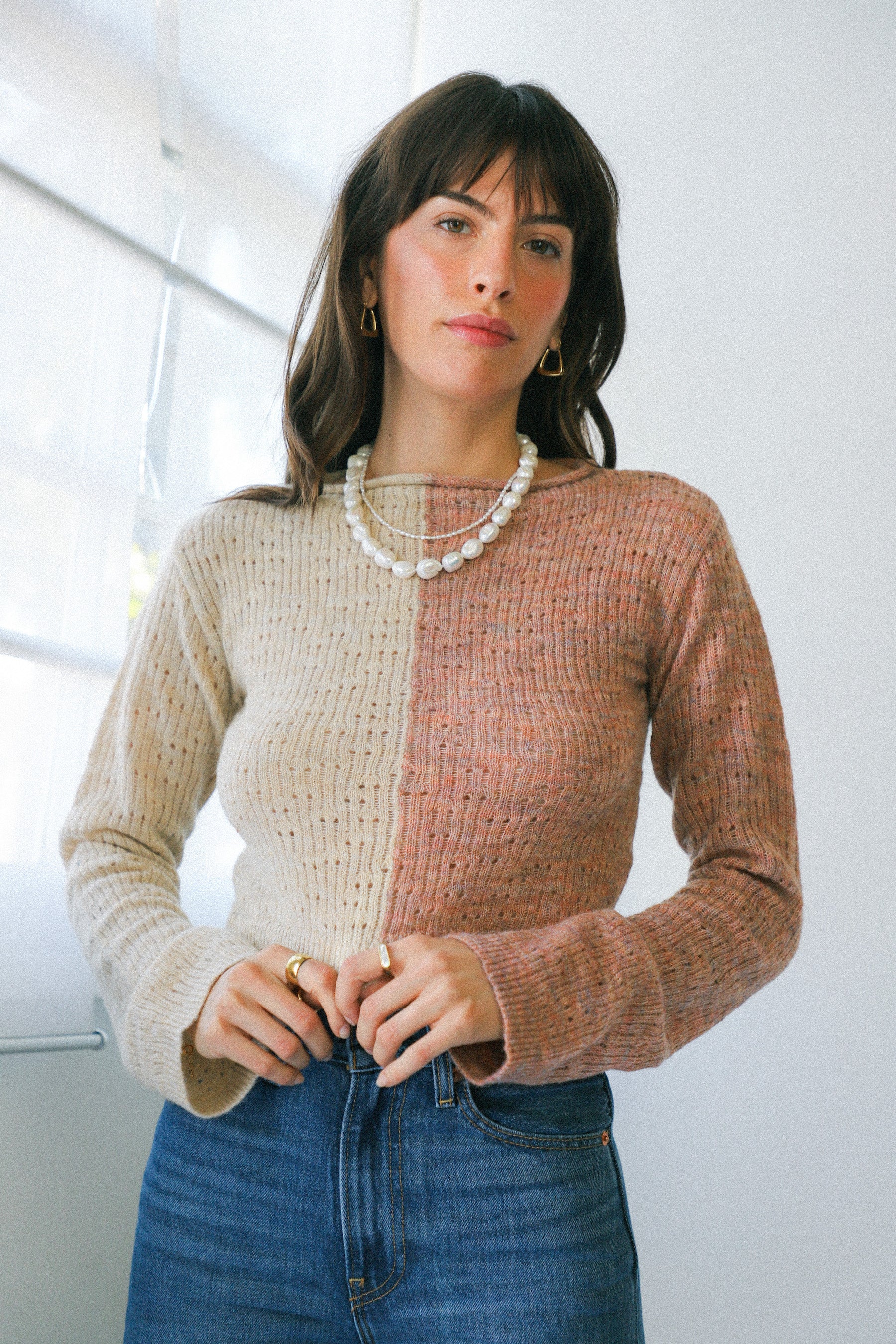 Ecru Pointelle Knit Sweater