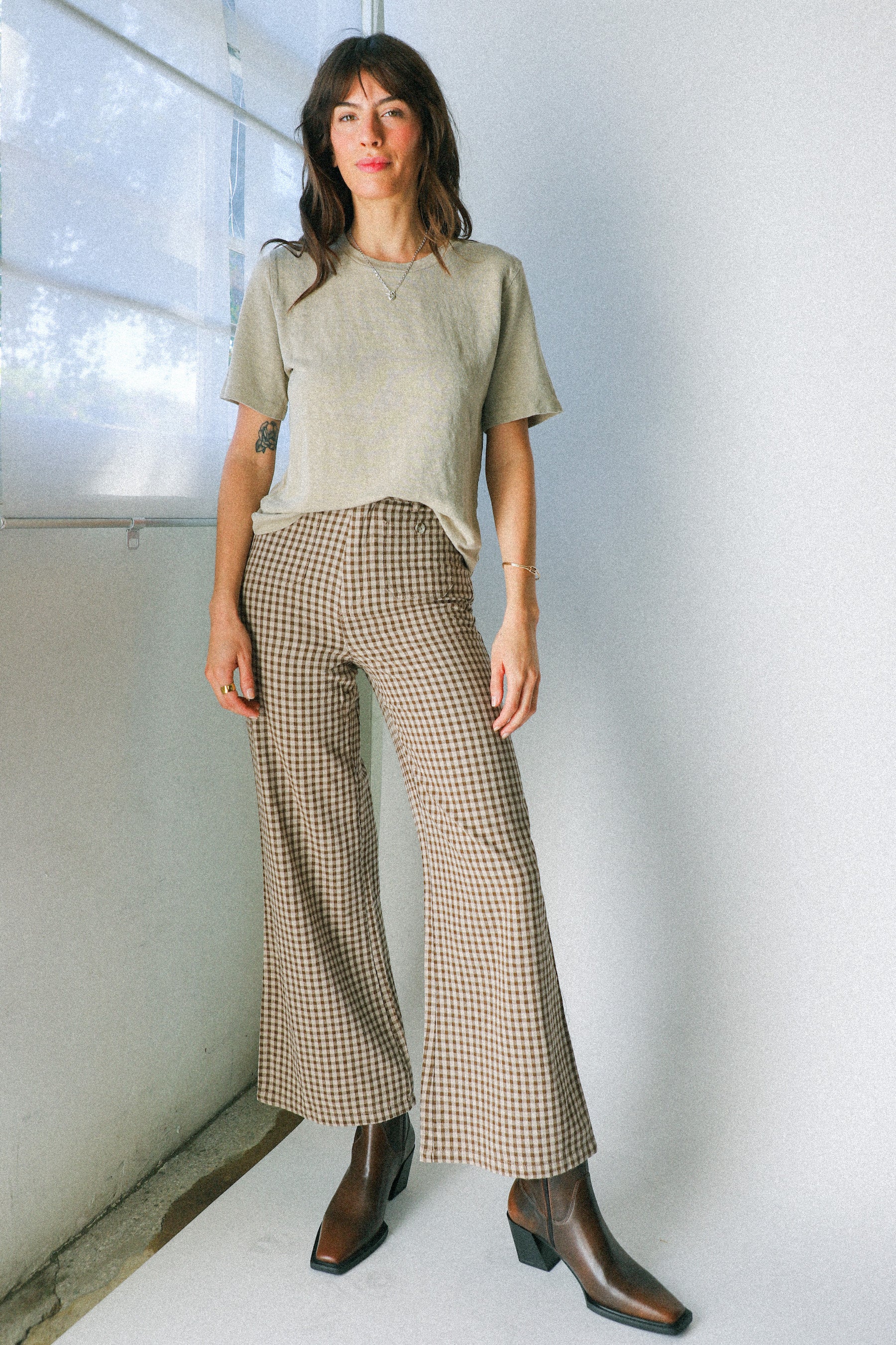Khaki Gingham Sailor Pant