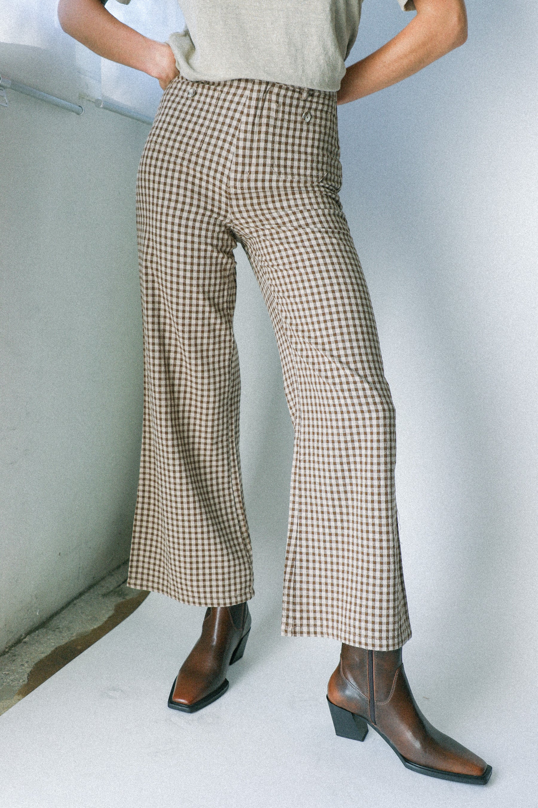 Khaki Gingham Sailor Pant