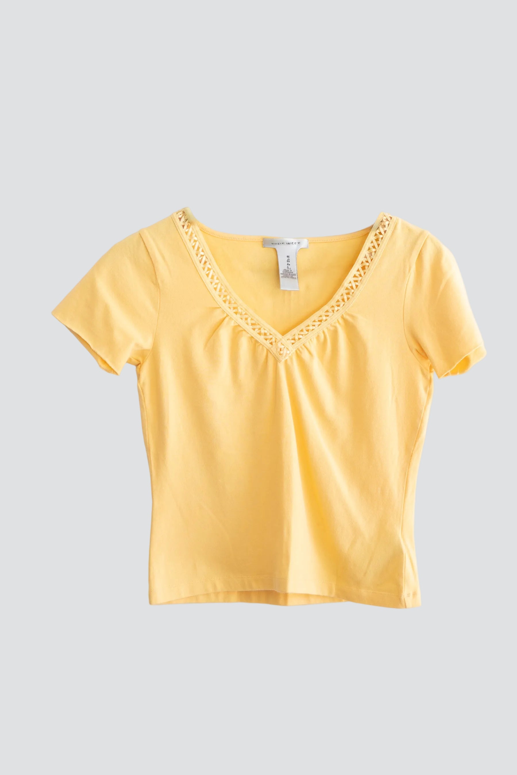 Yellow Braided V Neck Tee