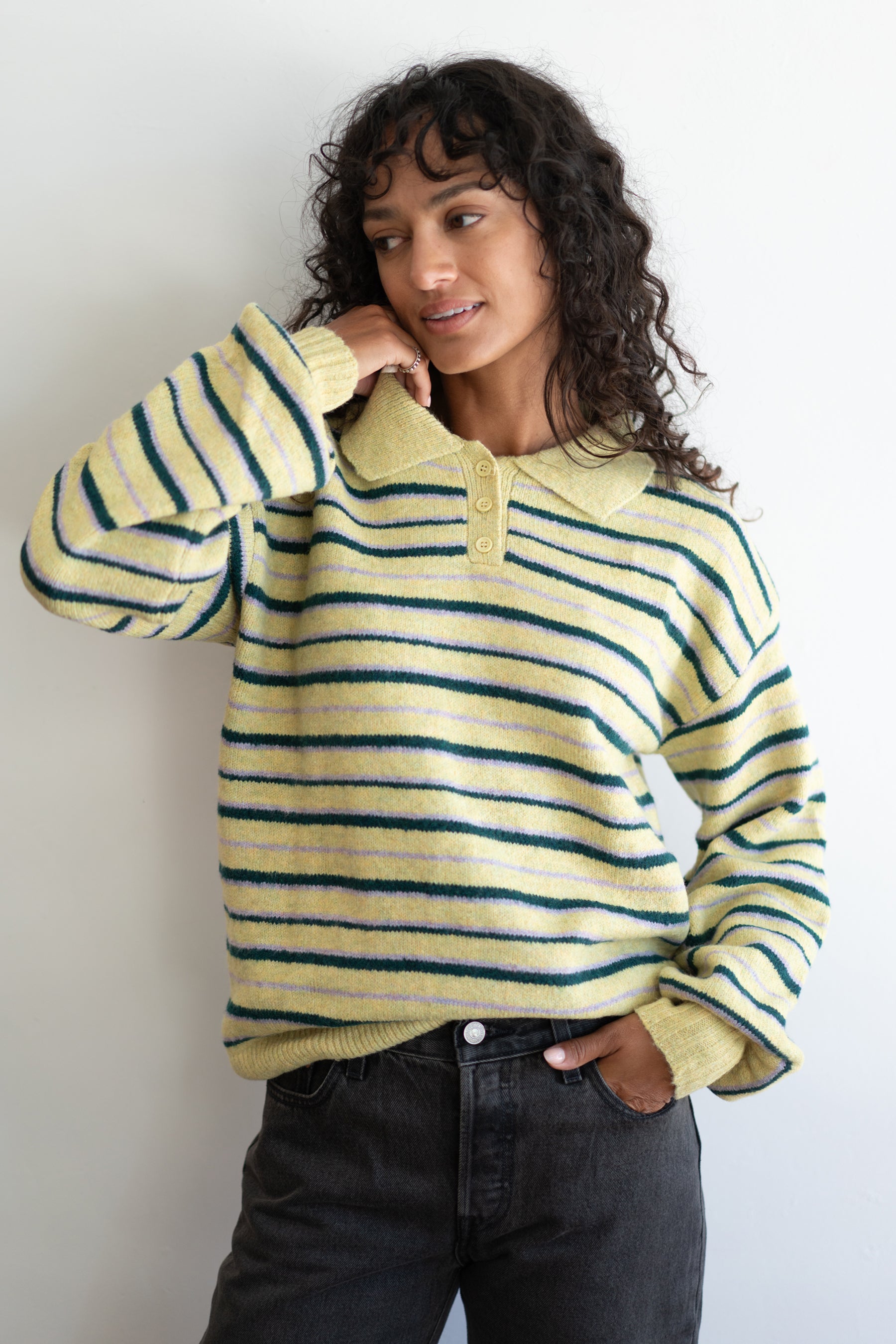 Yellow Stripe Polo Sweater