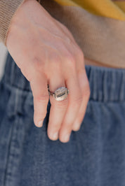 Silver Hammered Oval Ring