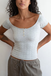 Heather Grey So Soft Pointelle Henley