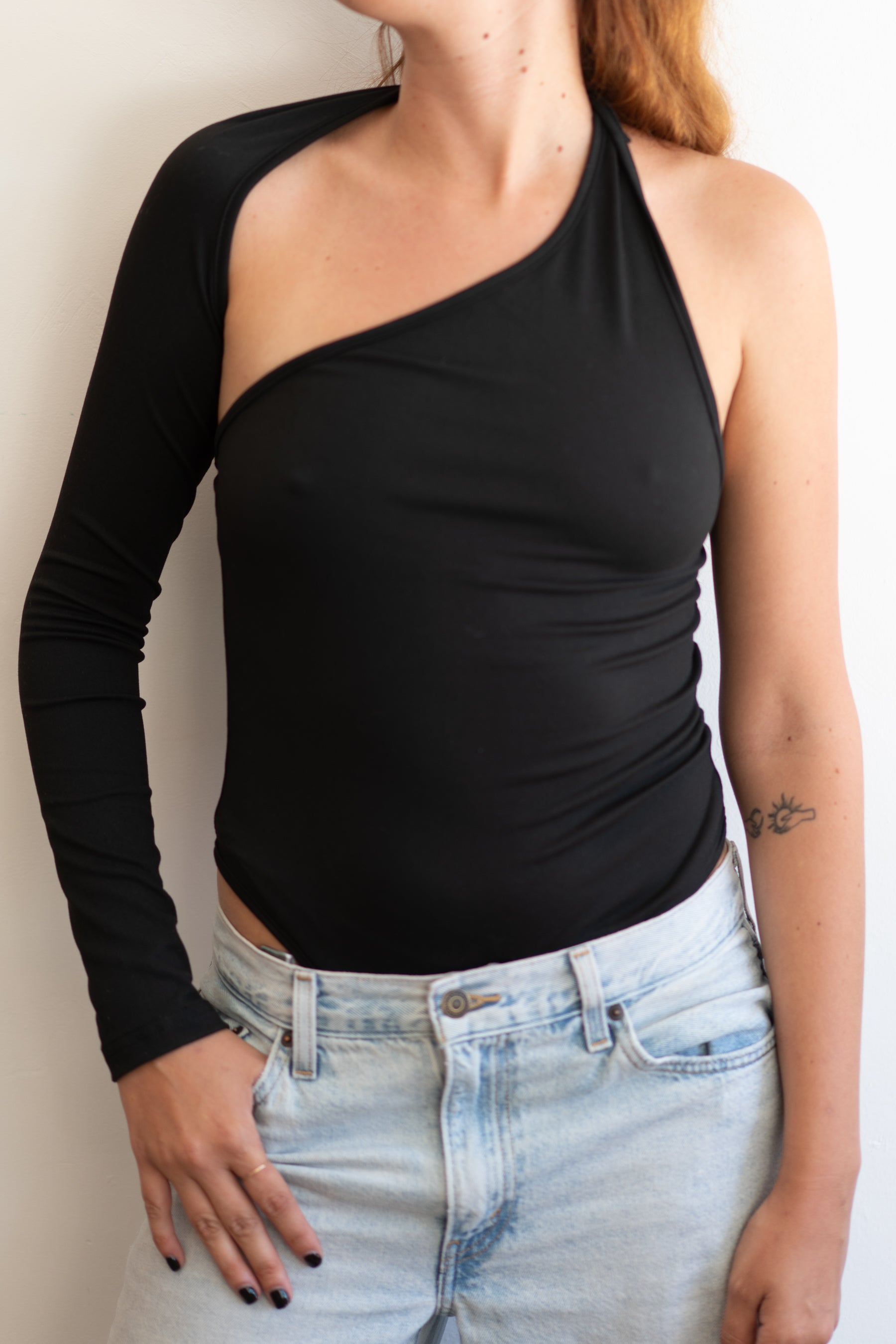 Black One Shoulder Bodysuit