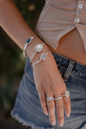 Silver Aquamarine Swirl Cuff