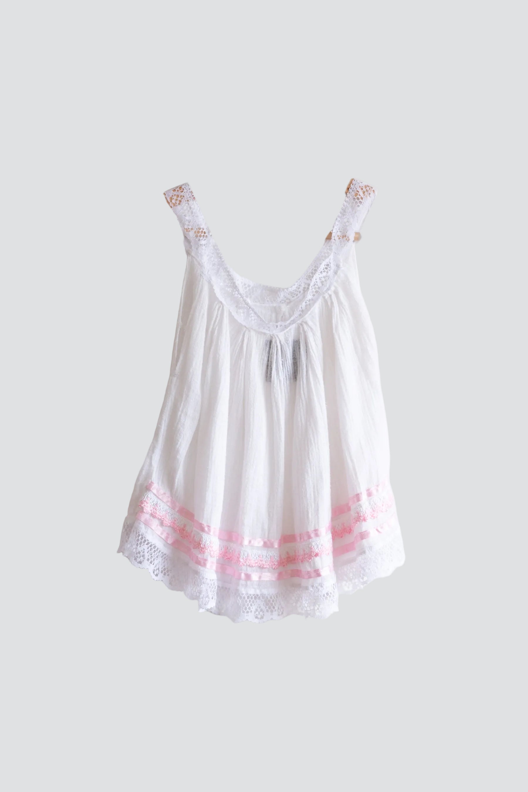 White Gauze Pink Ribbon Tank