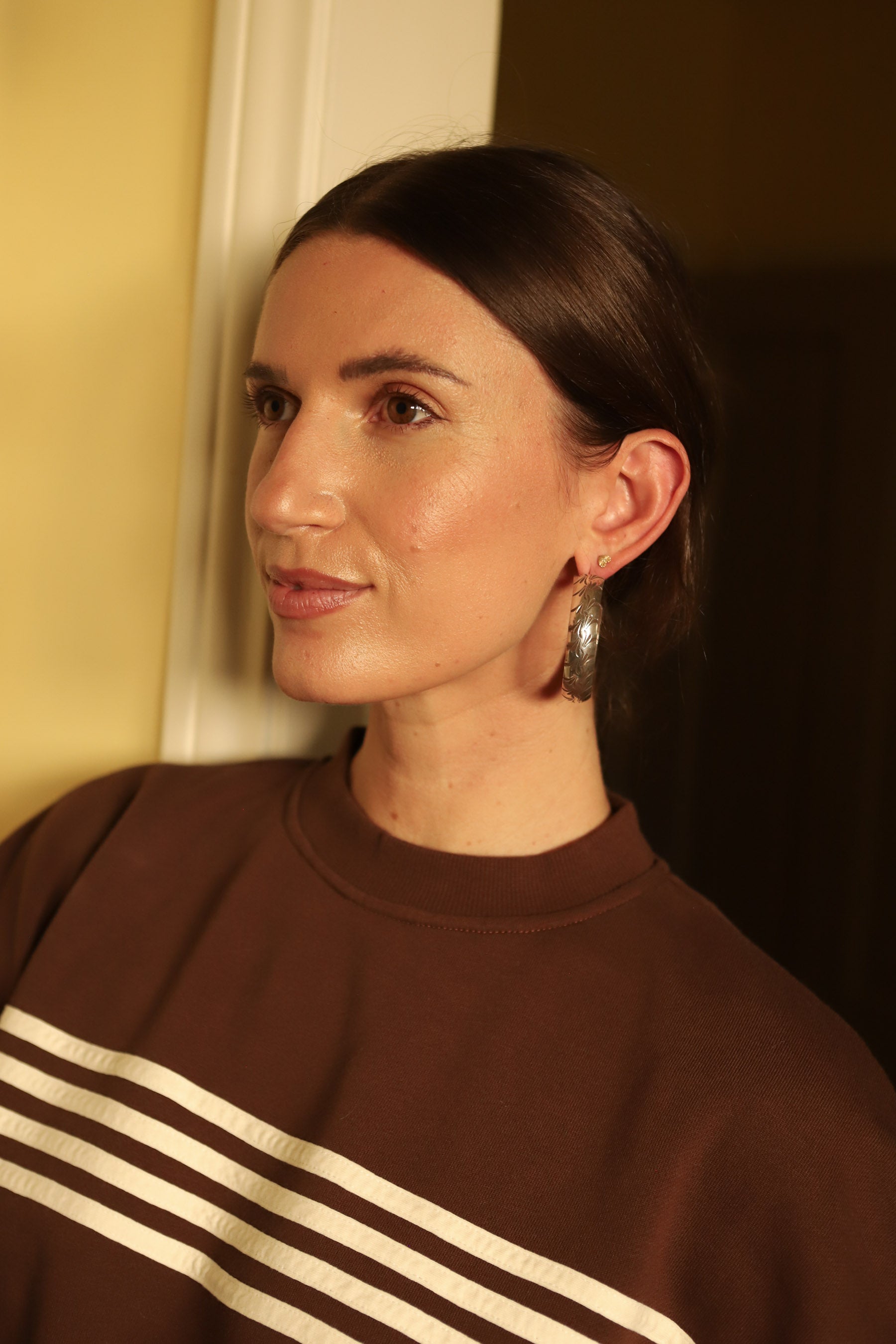 Silver Engraved Oversized Hoops