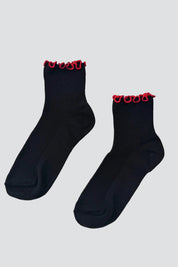Black + Red Ruffled Socks
