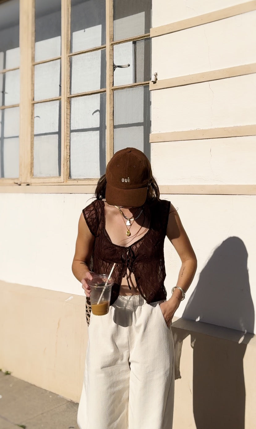 Brown Geo Lace Tie Top